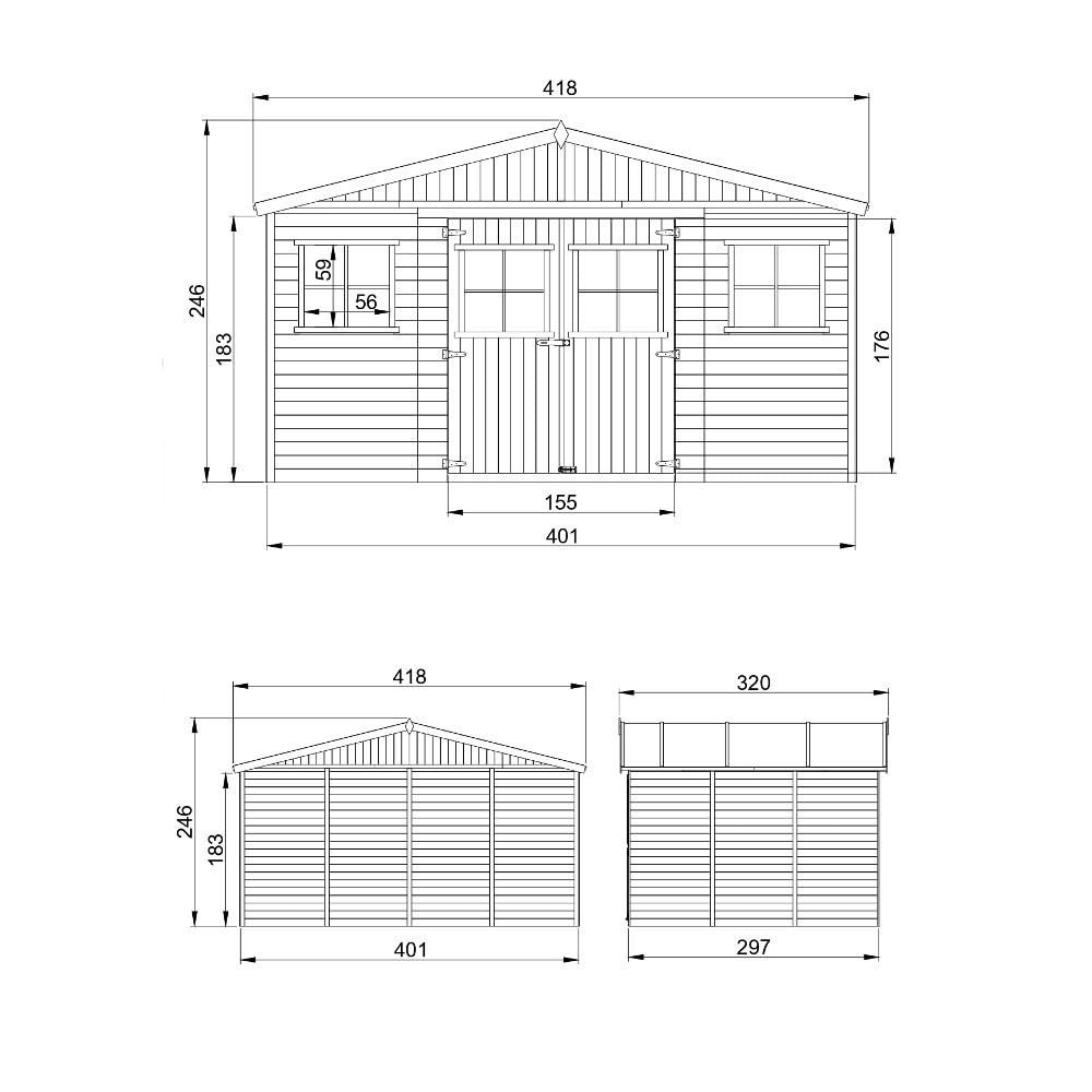 Casa da giardino in legno naturale A246x418x320 cm/12 m²- Magazzino esterno con finestre - Capanno da giardino - Bici, Deposito attrezzi e rimessa TIMBELA M331