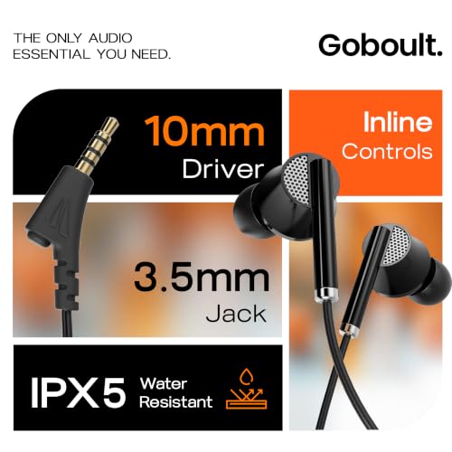 Image of GOBOULT WiredX 250 Earphones with 3.5 mm Jack, 12mm Bass Drivers, Inline Controls, Earphones Wired Headphones with mic