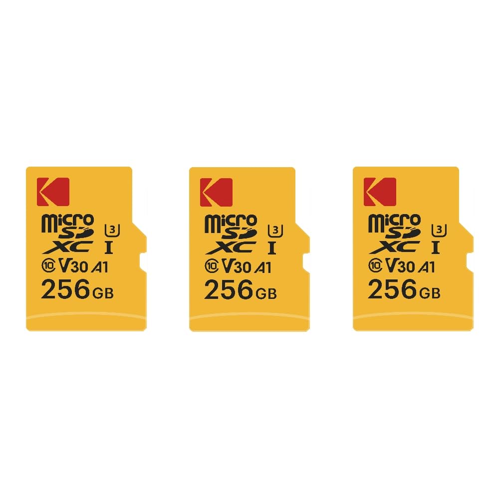 KODAK Confezione da 3 schede di memoria micro SD - 256 GB, classe 10, ad alte prestazioni, con adattatore
