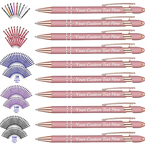 SeeWeLove 10 Pcs Personalized Pens in Bulk with Stylus Tip - Custom Rose Gold Pens with Name 0.5 mm Soft Touch Medium Ballpoint Pen-Black Ink for Office,School,Teacher,Graduation,Company Cover