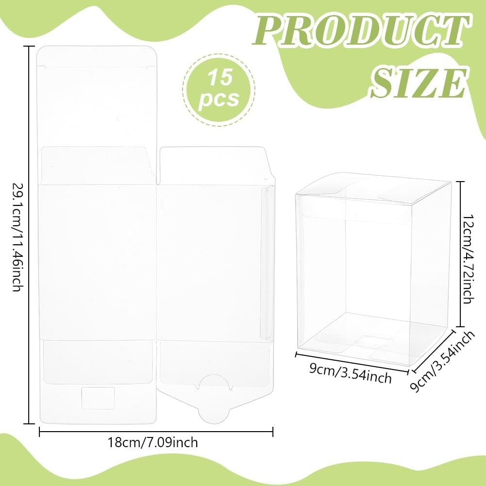 BENECREAT 15 Pcs Clear Gift Box, 3.5x3.5x4.7 inches Fold Transparent Favor Box, Treat Boxes for Family Gathering, Anniversary, Valentine's Day Gift Packaging, Wedding Party Supplies - Image 2