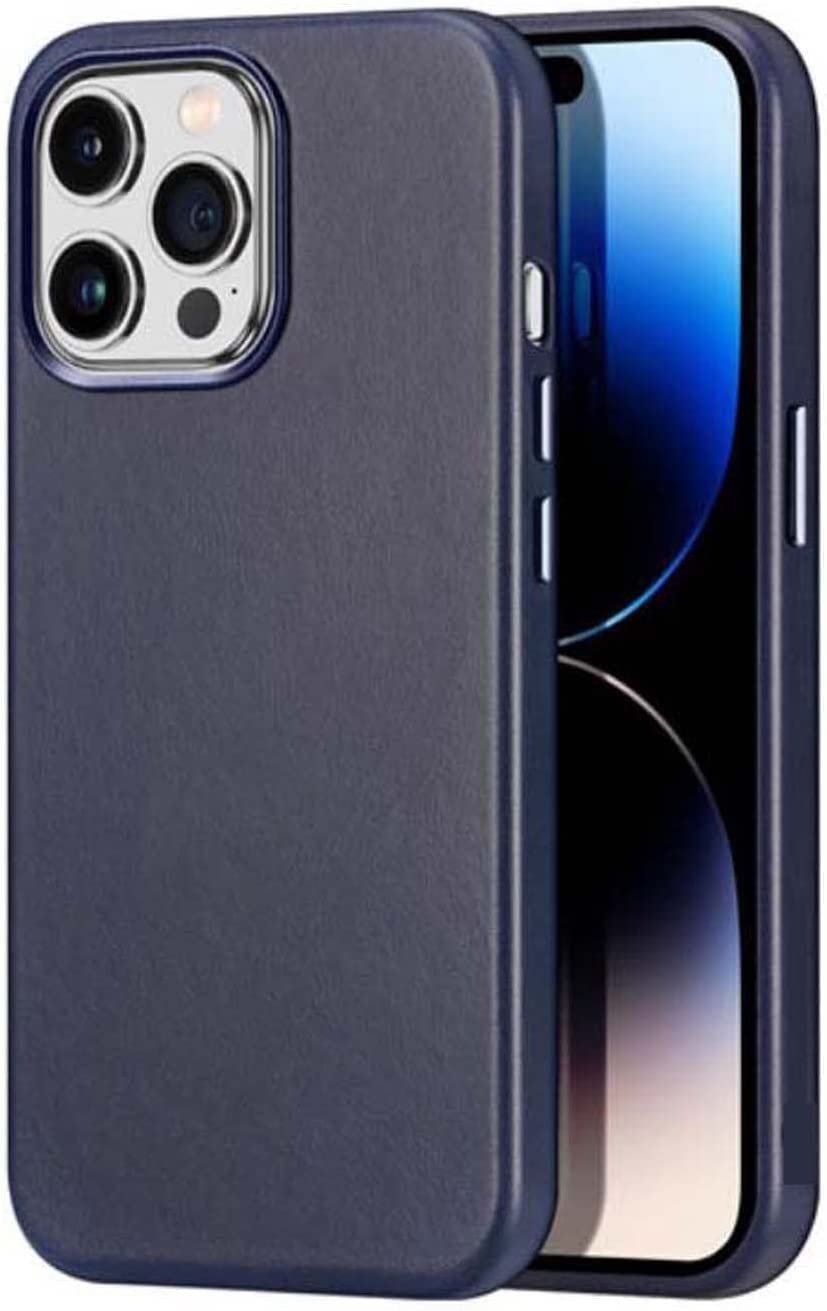 Coque iPhone 14 Pro Max cuir véritable bleu GUMMMY ajustement parfait - 8