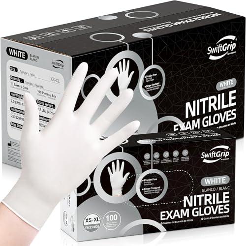 SwiftGrip Guantes desechables de nitrilo de 3 mil de tamaño mediano, 1000 unidades, color blanco, sin látex, para medicina, limpieza, cocina y esteticista, adecuados para el