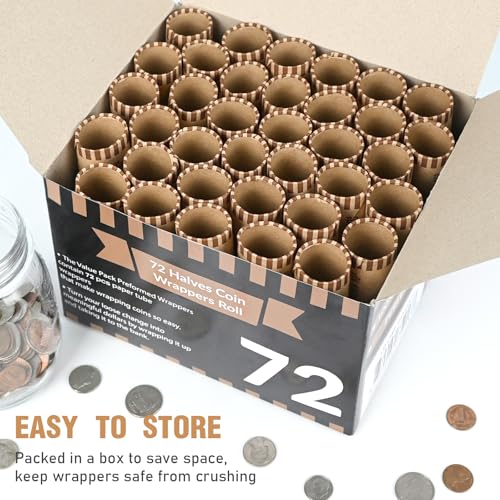 Image of LLIKED 72 PCS Preformed Coin Wrappers Rolls-Halves, Brown