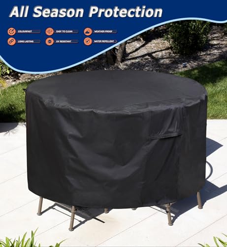 Round Patio Furniture Covers, 74\" Dia Outdoor Furniture Covers, Waterproof Outdoor Table Cover, Fire Pit Cover Outdoor Round Table Dining Set Cover Anti-Fading Cover for Outdoor Furniture Set