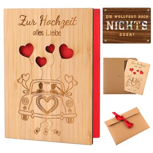 Ziyonix Tarjeta Felicitación Boda Elegante, Tarjeta de Boda de Madera Tarjeta de Regalo de Felicitacion de Madera Tarjetas de Felicitación para Cumpleanos Bodas y San Valentin