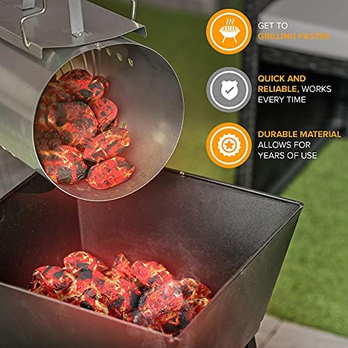 LIVIVO Deluxe Charcoal Chimney Starter With Safety Handle - Quick Start Barbecue Lightning Kit Camping Grilling BBQ - Galvanised Iron Sheet Finish - Heavy Duty