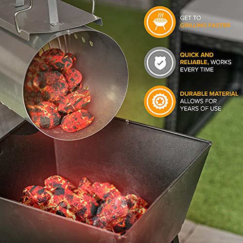 LIVIVO Deluxe Charcoal Chimney Starter with Safety Handle – Heavy Duty BBQ Lighting Kit for Barbecue, Fire Pit & Camping – Galvanised Steel, Quick Start, No Lighter Fluid Needed - Image 6