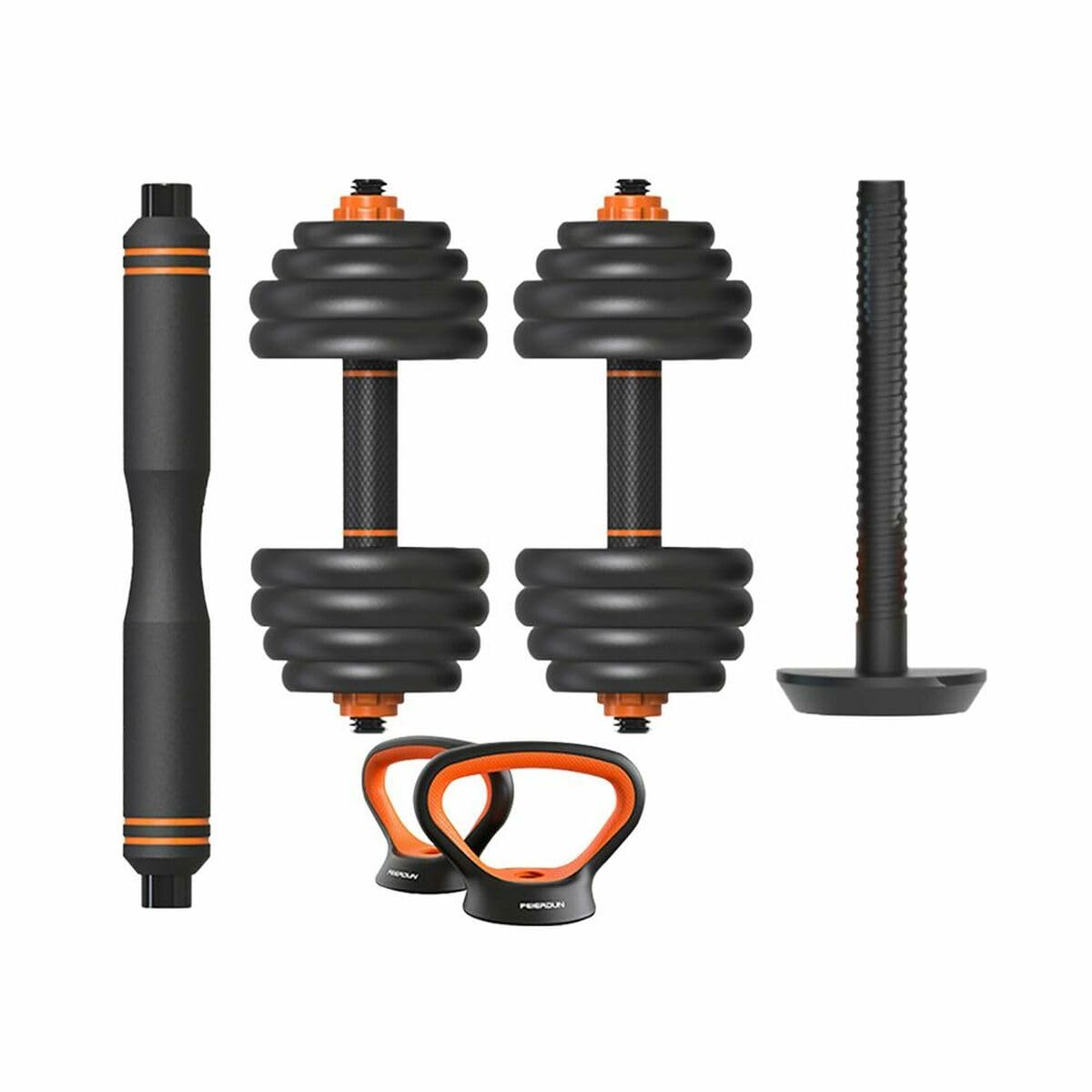 Kit mancuernas + Barra acolchada + Pesa Rusa de Xiaomi FED 40KG, Naranja/Negro, ORMANC40