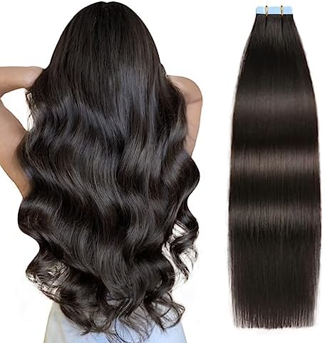SUYYA Tape In Hair Extensions Human Hair 14 Inch #1B Off Black