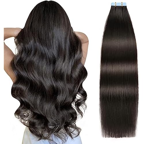 SUYYA Tape In Hair Extensions Human Hair 22 Inch #1B Off Black
