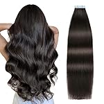 SUYYA Tape in Hair Extensions Natural Black 100% Remy Human 20 inches 20pcs 50g/pack Straight Seamless Skin Weft Hair(20 #1B Off Black)