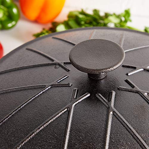VonShef Cast Iron Casserole Dish - Black Pre-Seasoned Non Stick Ovenproof 4.7L Capacity Pot with Domed Lid - Suitable for all Heat Types - Oven Safe Cooking up to 220°C for Stews & Casseroles - 25cm Second Image