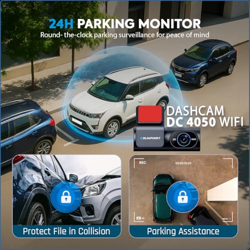 Image of Blaupunkt Dashcam-DC 4050 WiFi Dual Camera 2K +1080P,Dual Port Charger,Dashboard Mount,G Sensor,256GB SD Card Capability,Mobile APP,140 Wide Angle View,Built-in Mic and Speaker,Time & Date Stamp
