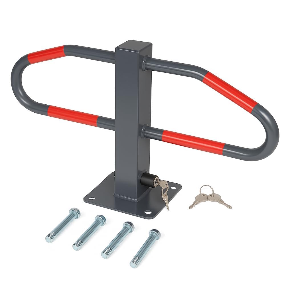 Butterfly Parking Barrier - Foldable Steel Security Post with Integrated Lock & 2 Keys | Car Park Bollards for Safety, Garages and Driveways