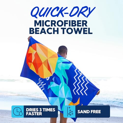 Image of SUN NINJA Microfiber Beach Towel, Sand Free Quick Dry, 63x32in
