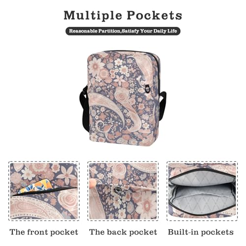 Boho Pink and White Vintage Paisley Cashews messenger bag for women Shoulder Bag For Woman Shoulder Handbag Adjustable Strap for Travel School2