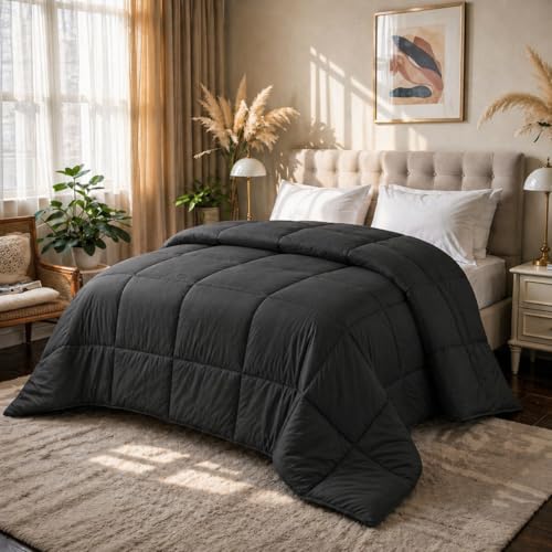 Image of Luxury Hotel Collection Cotton Comforter | All-Season Lightweight Quilt for Hot Sleepers | Plush, Breathable & Box-Stitched (Queen) Dark Grey