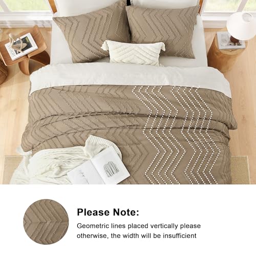 Image of Litanika Boho King Comforter Set, 3 Pcs Taupe Lightweight Bedding Set