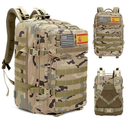 unycos   Mochila Táctica Militar【45L】 Sistema Molle, Tela Oxford 900D Resistente, Bolsillos para 3 Días de Emergencias, Senderismo, Viaje, Crossfit, Gimnasio, Actividades al Aire Libre (Camuflaje 3)