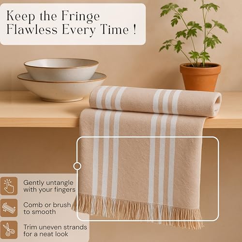 Image of Prewashed Stripe Kitchen Towels 4 Pack, 16x26 Inches, 100% Cotton, Dish Towels for Kitchen Drying, Reusable Tea Towels, Absorbent Wash Cloths, Quick Dry and Machine Washable - Beige