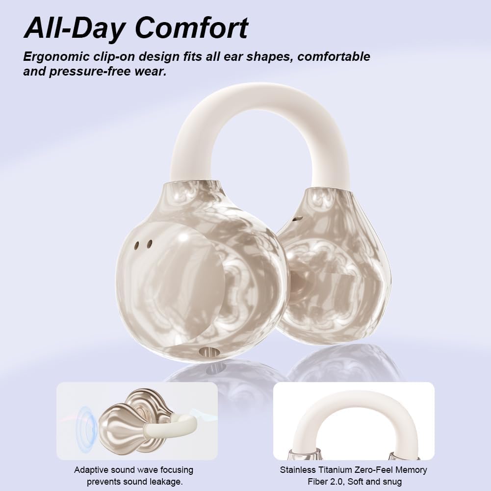 Cuffie a Clip Open-Ear Bluetooth Wireless, Bluetooth 6.0, Auricolari Sport con Clip Aperta, 60h Autonomia, Ricarica Rapida USB-C, Leggeri e Comodi da Indossare, Sport, Ufficio & Fitness, Bianco - 4