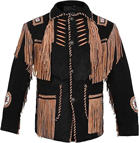 Men’s Traditional Native American Western Fringe Leather Jacket - Western Cowboy Trending Fringed Genuine Leather Coat