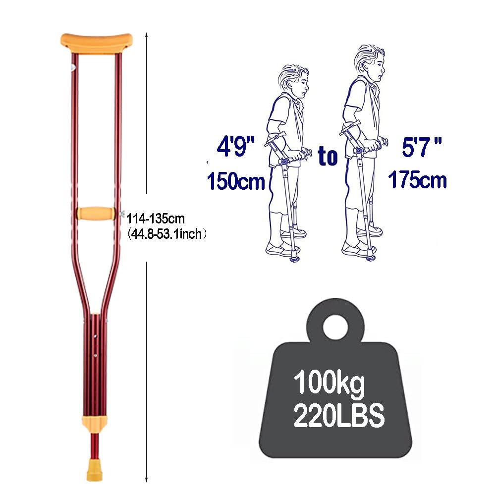 Muletas Axilares Adultos, Muletas Ortopédicas con Almohadilla y Axilares Empuñadura, Muletas para Caminar, Altura Adecuada 150-175cm, 1 Par