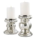 Mundgeblasenes Glas Loberon Kerzenständer 2er Set Konstantin, Glas, H/Ø ca. 20/16 cm, antiksilber