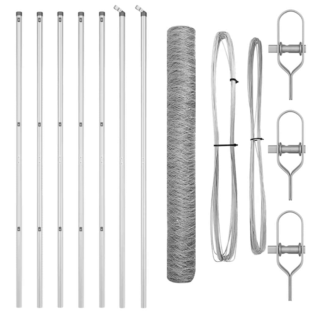 Garden Fence Post Set Silver Steel 10 x 1.4m Security Outdoor Barrier Panel 50 mm Mesh Heavy Duty Corrosion Resistant for Yard Terrace Enclosure 14 Pack