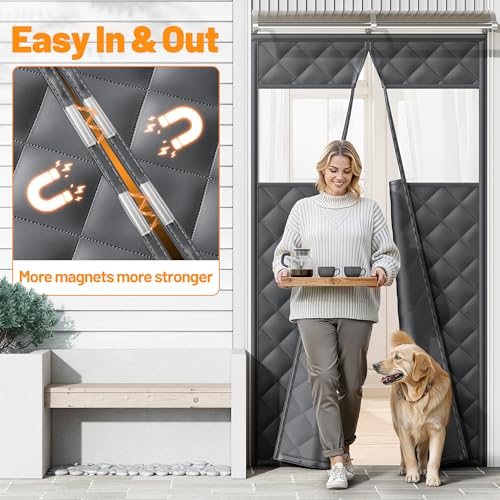 Magnetic Insulated Door Curtain Fits 36"x82" Doors - Thermal Door Cover for Winter with Clear Window, Window Insulation Kit & Doors Draft Stopper to Keep Cold Air Out for Front Doorway Home - Black - image 3