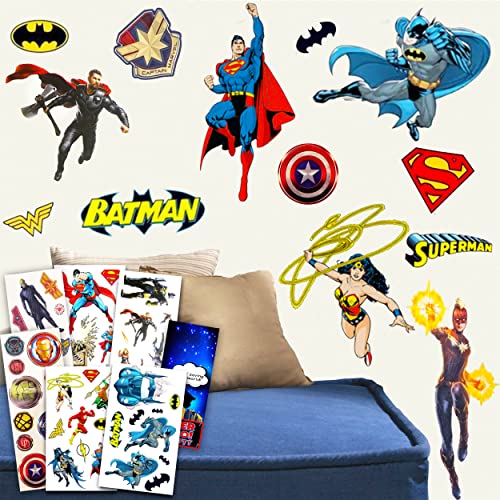 RoomMates Superhero Wall Decals Bundle ~ 54 Pc Marvel Wall Stickers Feat. DC and Marvel Superhero Decals (Peel & Stick Superhero Party Decorations)