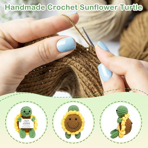 Image of Homeaura Sunflower Turtle Crochet Toys - Emotional Support Animal with Inspirational Message Card | Handmade Desk Decor for Office & Home, Positive Gift for Women Men Kids