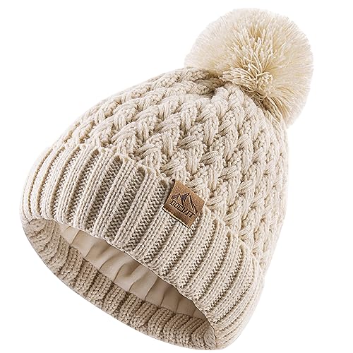 Kids Winter Beanie Hat, Children’s Warm Knitted Fleece Lined Woollen Ski Pompom Hat for Boys & Girls 3-9 Years2
