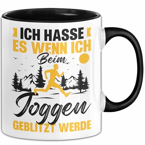 Joggen Tasse Geschenk Jogger Geschenkidee Marathon Läufer Ich Hasse Es Wenn Ich Beim Joggen Geblitzt Werden Kaffee-Becher (Schwarz)