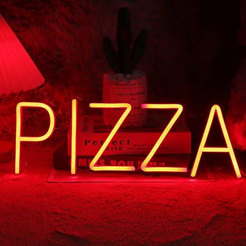 Planzo PIZZA Neon Sign Light for Restaurant Coffee Shop Bar Pub Business Store Advertising Window Display LED Pizza Sign Kitchen Bedroom Kid Room Home Party Cool Wall Decor 5V USB Red