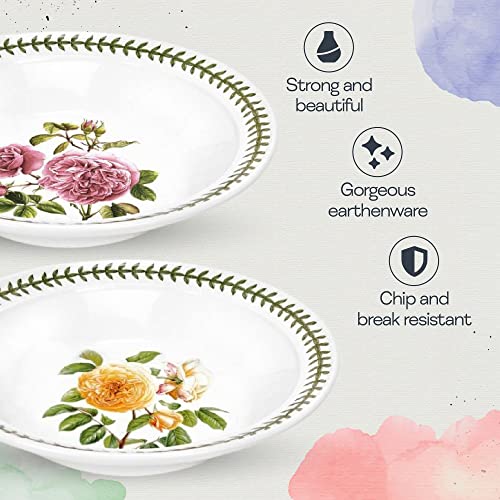 Portmeirion Botanic Roses Soup Bowl With Rim, Assorted Motifs, Set Of 4, Round, 8.5 Inch, For Dinner, Pasta, Soups, & Salads, Dishwasher, Microwave, And Oven Safe #TOP4