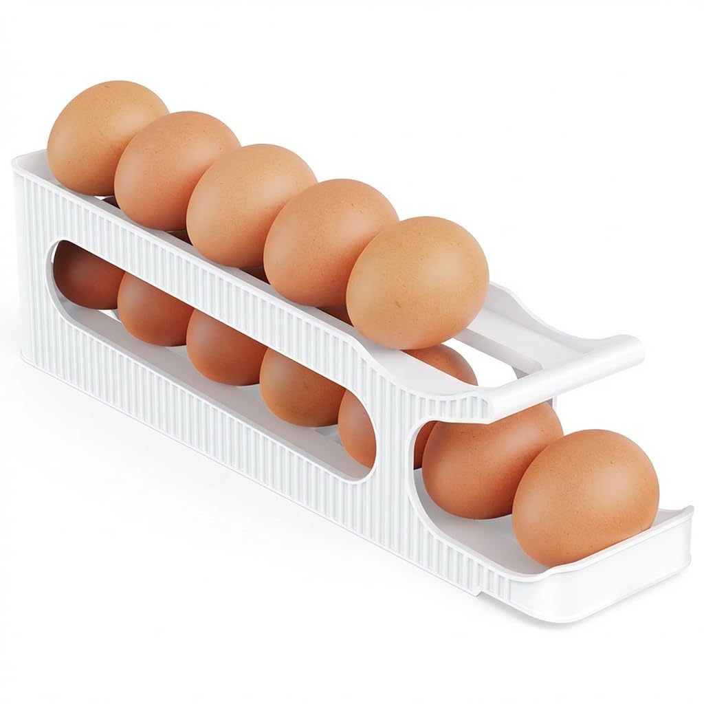 Sotfamily Egg Holder for Fridge, 2 Tiers, Egg Roller for Eggs 12 Count