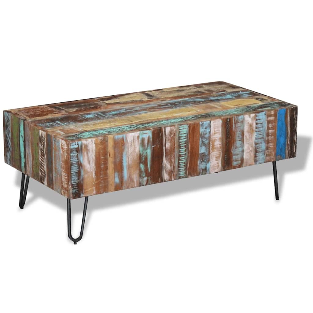 Table basse en bois recyclé massif 100x50cm | Meuble salon vintage