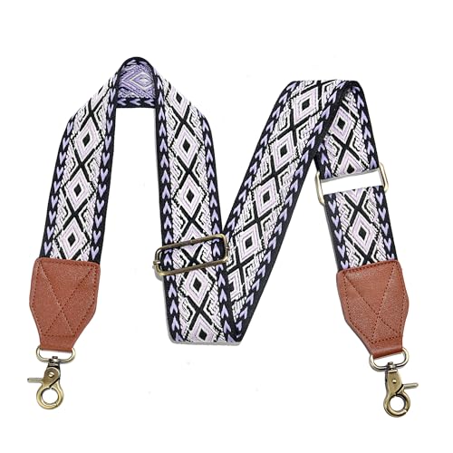 Image of LEMEDE Purse Strap,2 inch Leather End Shoulder Strap Adjustable Replacement,Retro Jacquard Multi-pattern Crossbody Bag Straps