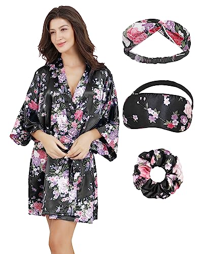 Image of EPLAZA Womens Floral Satin Robe Bride Bridesmaid Robes Wedding Kimono