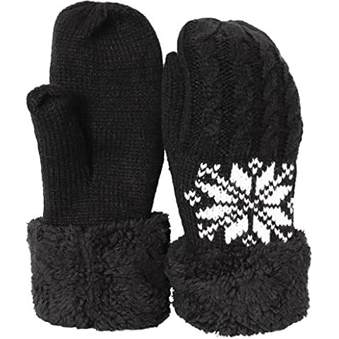 KMystic Plush Lined Cuffed Winter Knit Mittens (Black Snowflake), One Size Cover