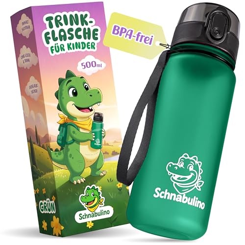 Schnabulino butelka do picia dla dzieci 500 ml – bez BPA, szczelna, z tritanu z zamknięciem jednym kliknięciem i uchwytem – idealna do szkoły, przedszkola i sportu (zielona, 500 ml)