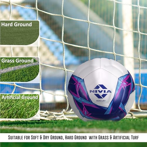 Nivia Mercury Football/PU Leather/Power Stitched Football/12 Panel/Match Ball/Size - 5 (White/Blue) 3 51SQfDy25rL