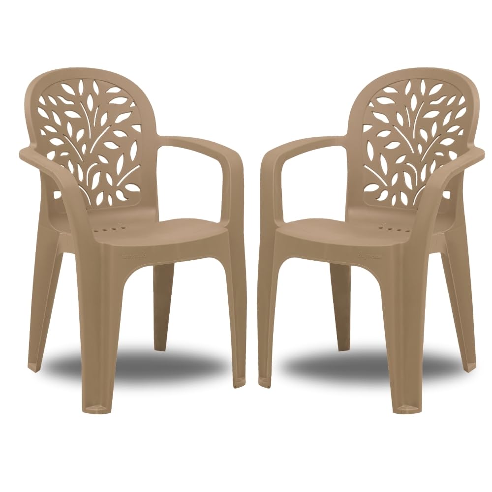Supreme chairs Plastic Craft Armchair with Leaf Design Backrest – Durable & Weather-Resistant Patio Chair for Indoor & Outdoor Use-Dark Beige, Set of 2-image-11