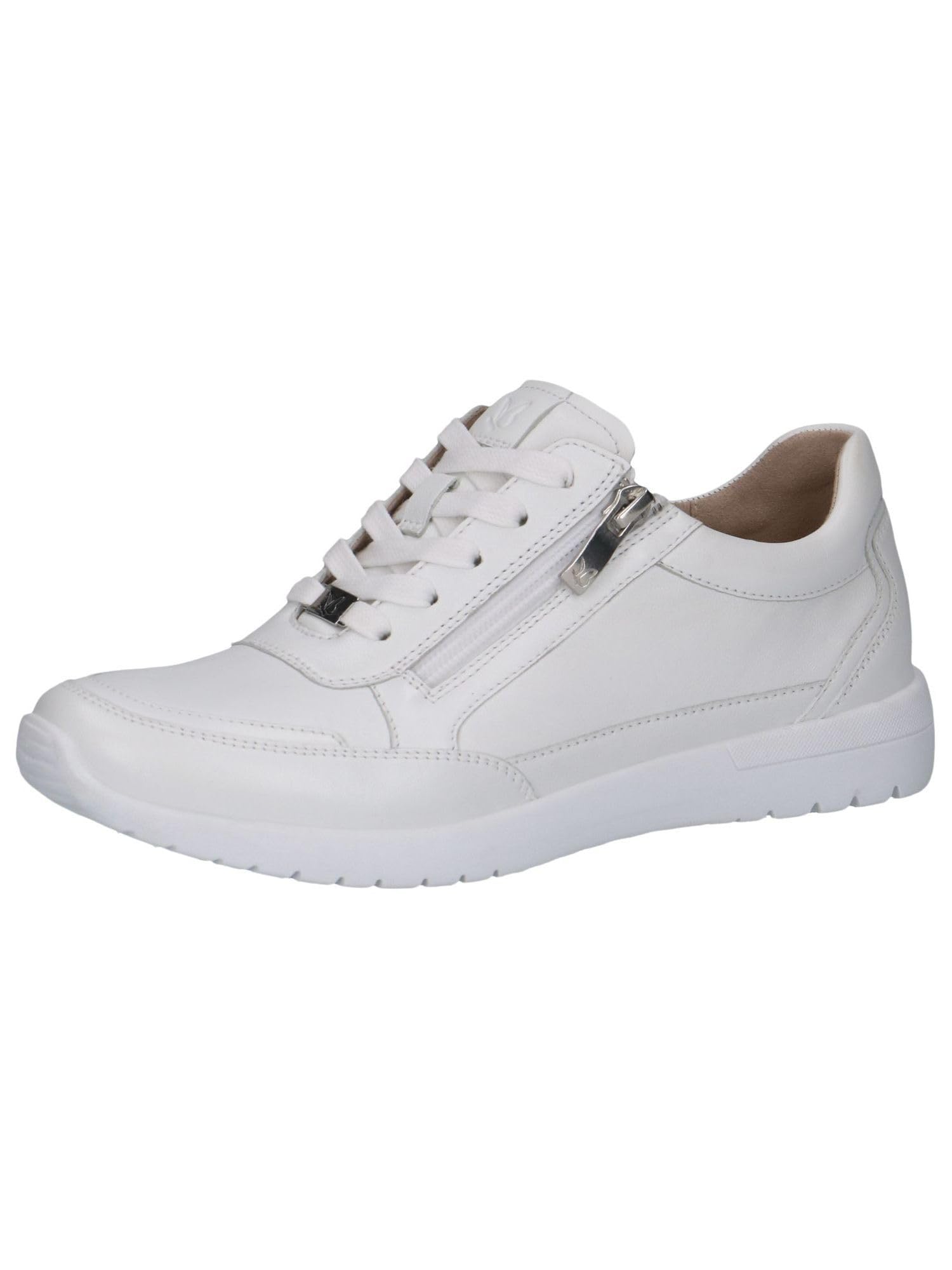 CAPRICE Women's Low-top Leather Sneakers with Zipper, White (White Nappa), 4 UK