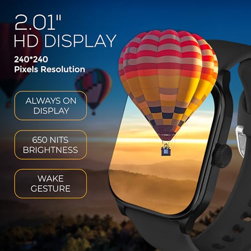 Image of PunnkFunnk Nexoro 2.01 inch Smartwatch for Men & Women Bluetooth Call, Heart Rate, SpO2, Sleep & 100+ Sports Modes, IP68 Waterproof, Compatible with Android & iPhone (Black)