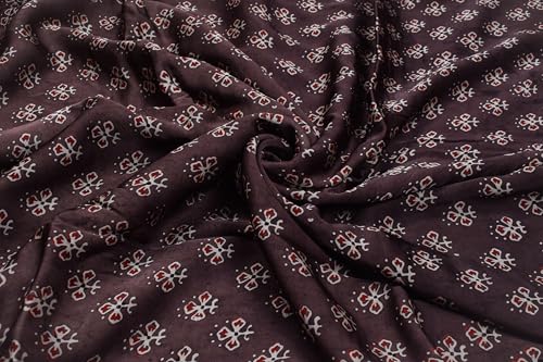 Image of Ethnics of Kutch Women's Ajrakh Modal Silk Natural Dye Hand Block Print Unstitched Kurta Fabric Mtr Length (2.5 Mtrs - Brown 17101E)
