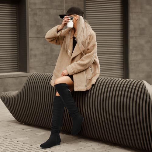 Image of DREAM PAIRS Women's Over The Knee Flats Slouch Thigh Boots | Comfortable Casual Flat Knee High Boots for Daily Walking Vacation