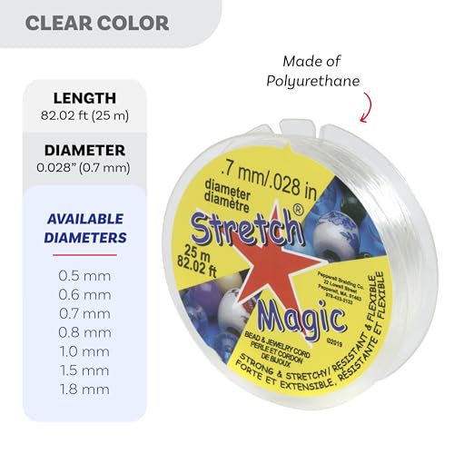 Image of Stretch Magic Elastic Beading Cord - Clear Color, 0.7mm in Diameter, 25-Meter (82 ft) - Easy to Knot, Strong & Stretchy String for Making Beaded Jewelry